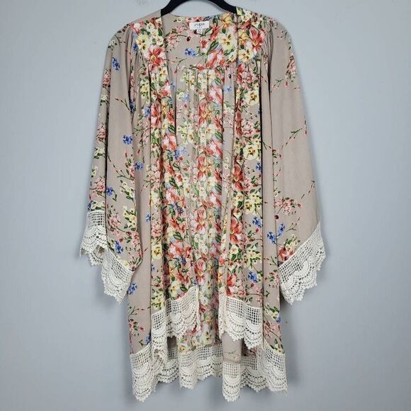 Umgee Womens Floral Kimono S/M Cover Up Lace Boho Oversized Open Front Relaxed - Picture 1 of 7